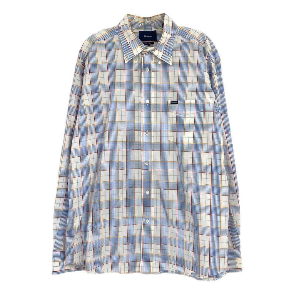 Faconnable Blue White Plaid Dress Shirt | Classic Button-Up Style